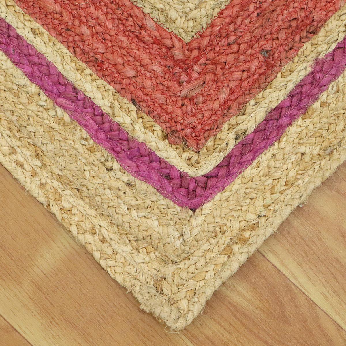 Beige Pink Bordered Hand Braided Jute Rug - Indian Rug Store