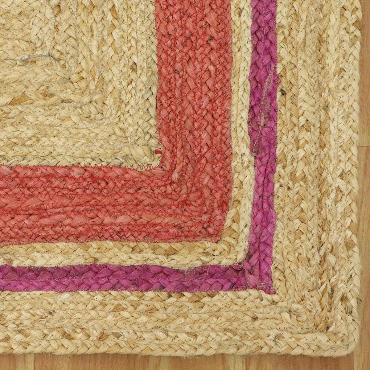 Beige Pink Bordered Hand Braided Jute Rug - Indian Rug Store