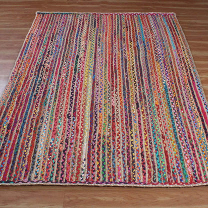 Beige Multicolor Hand Braided Living Room Decor cotton Jute Rug - Indian Rug Store