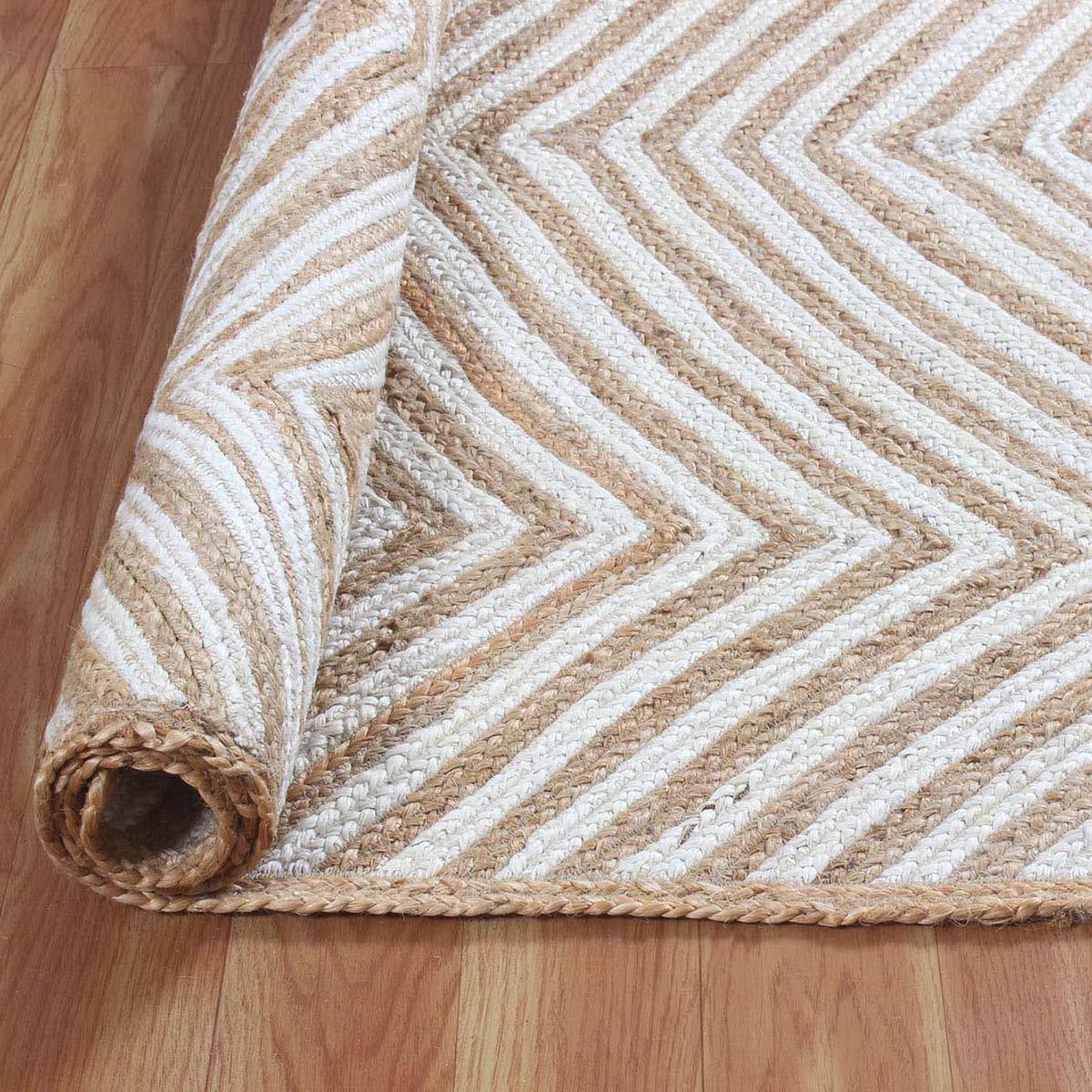 White Beige Hand Braided Dining Room Decor Jute Rug - Indian Rug Store