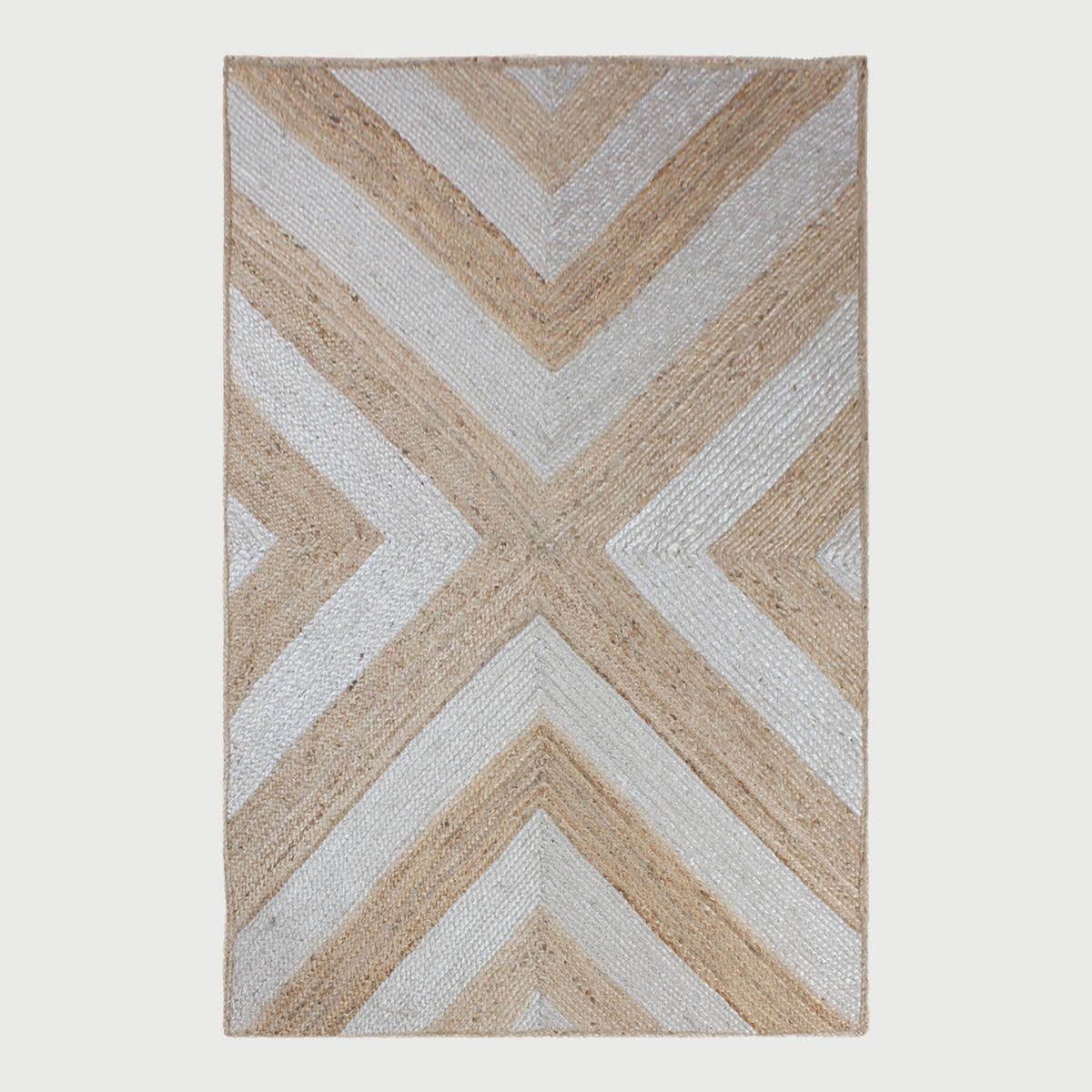 Geometric White Beige Hand Braided Interior Decor Jute Rug - Indian Rug Store