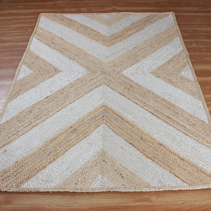 Geometric White Beige Hand Braided Interior Decor Jute Rug - Indian Rug Store