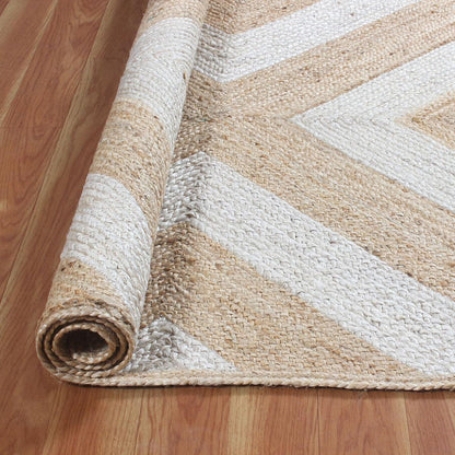 Geometric White Beige Hand Braided Interior Decor Jute Rug - Indian Rug Store