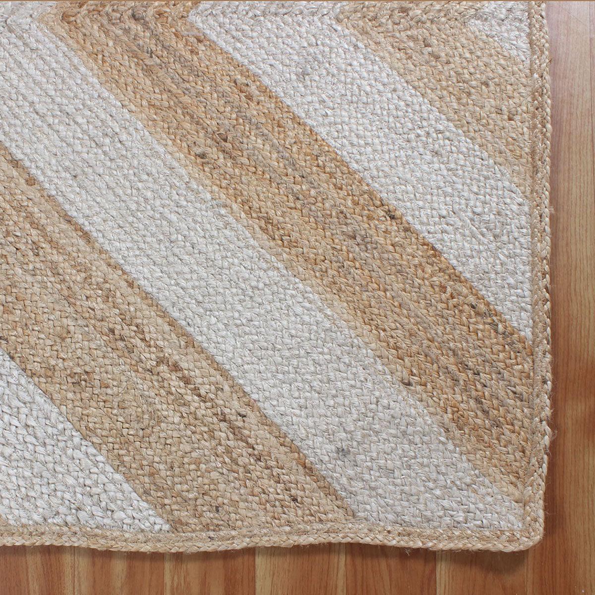 Geometric White Beige Hand Braided Interior Decor Jute Rug - Indian Rug Store