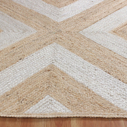 Geometric White Beige Hand Braided Interior Decor Jute Rug - Indian Rug Store