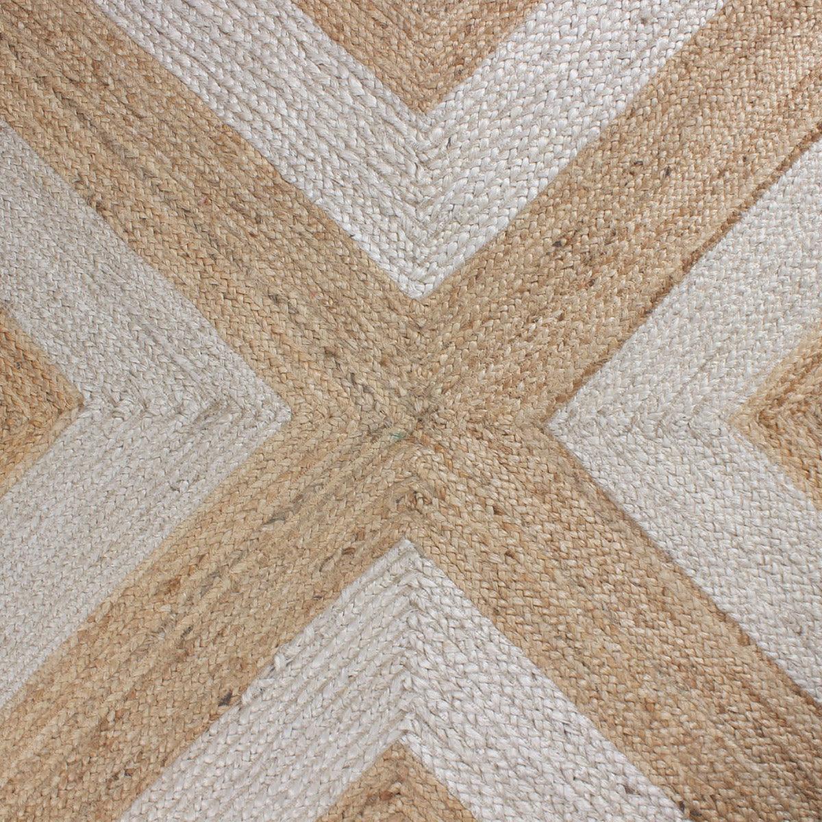 Geometric White Beige Hand Braided Interior Decor Jute Rug - Indian Rug Store