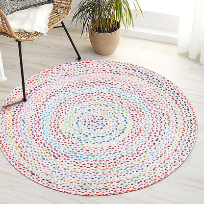 Geometrical White Multi-colour Hand Braided Farmhouse Jute Rug - Indian Rug Store