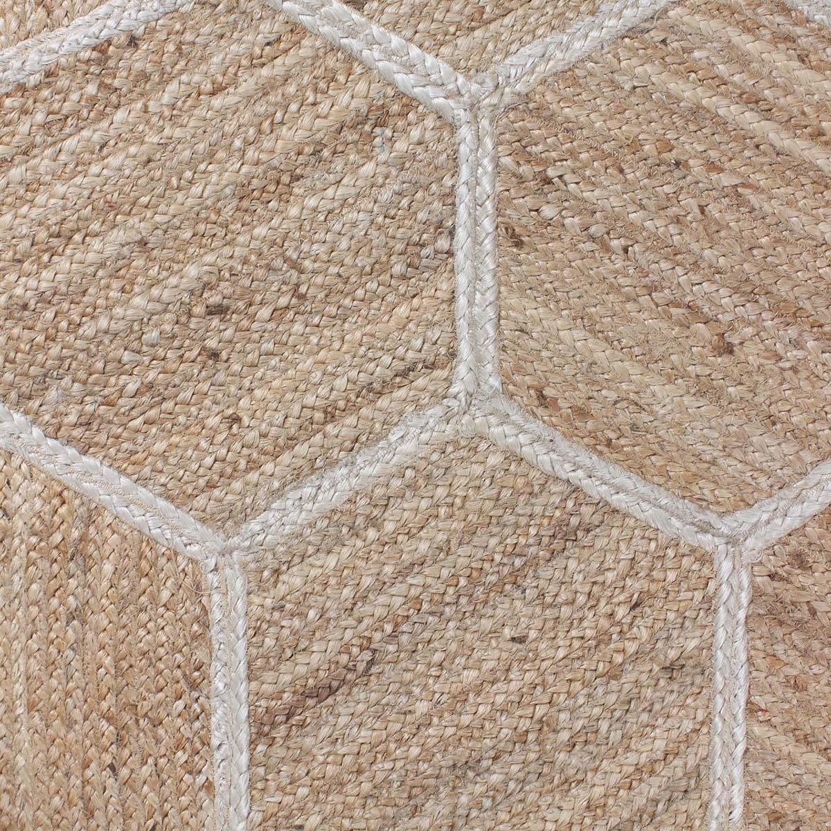 Beige White Entrance Decor Hand Braided Geometric Jute Rug - Indian Rug Store