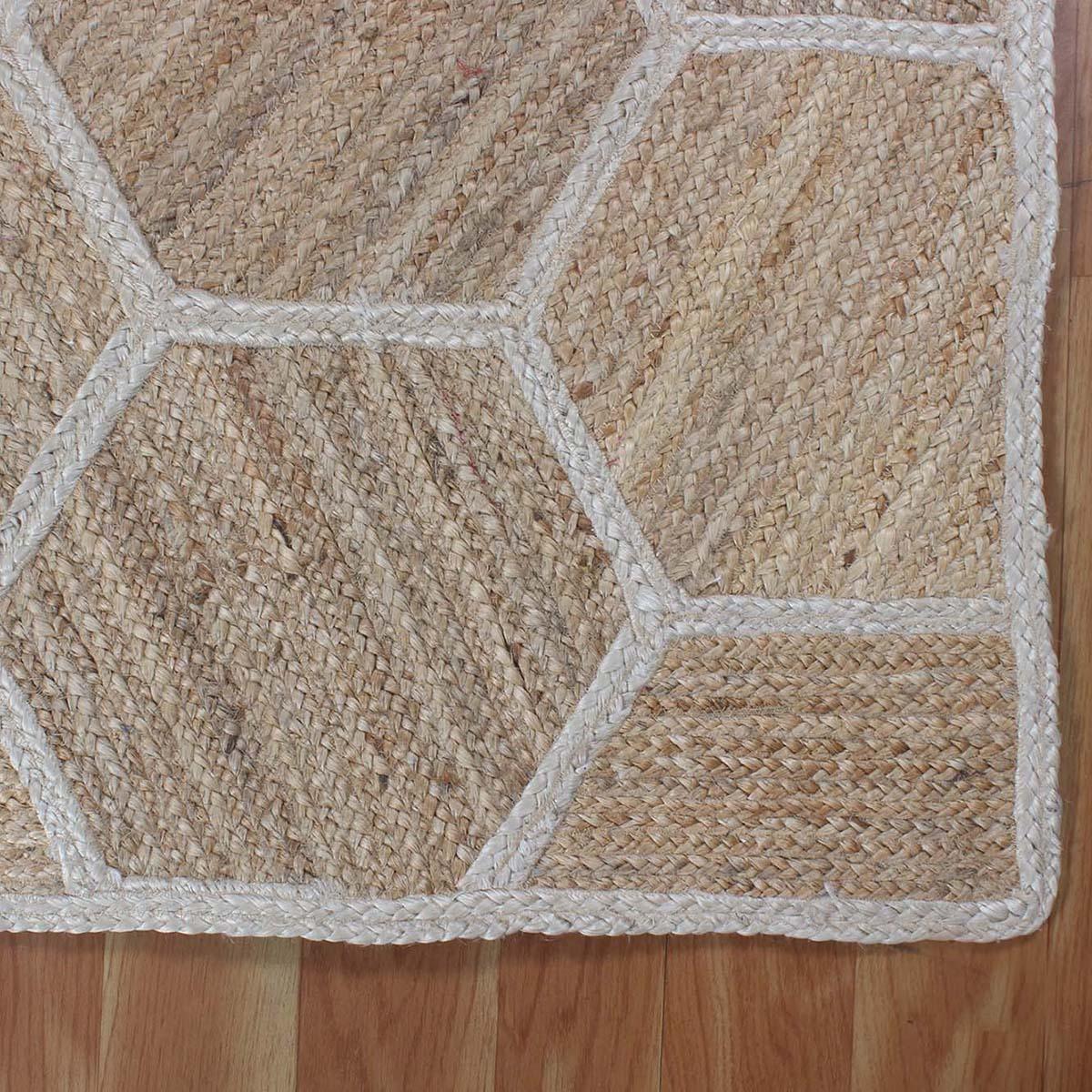 Beige White Entrance Decor Hand Braided Geometric Jute Rug - Indian Rug Store