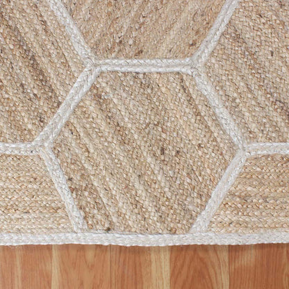 Beige White Entrance Decor Hand Braided Geometric Jute Rug - Indian Rug Store