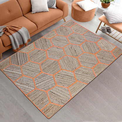 Hand Braided Orange Beige Living Area Floorcarpet Decor Jute Rug - Indian Rug Store