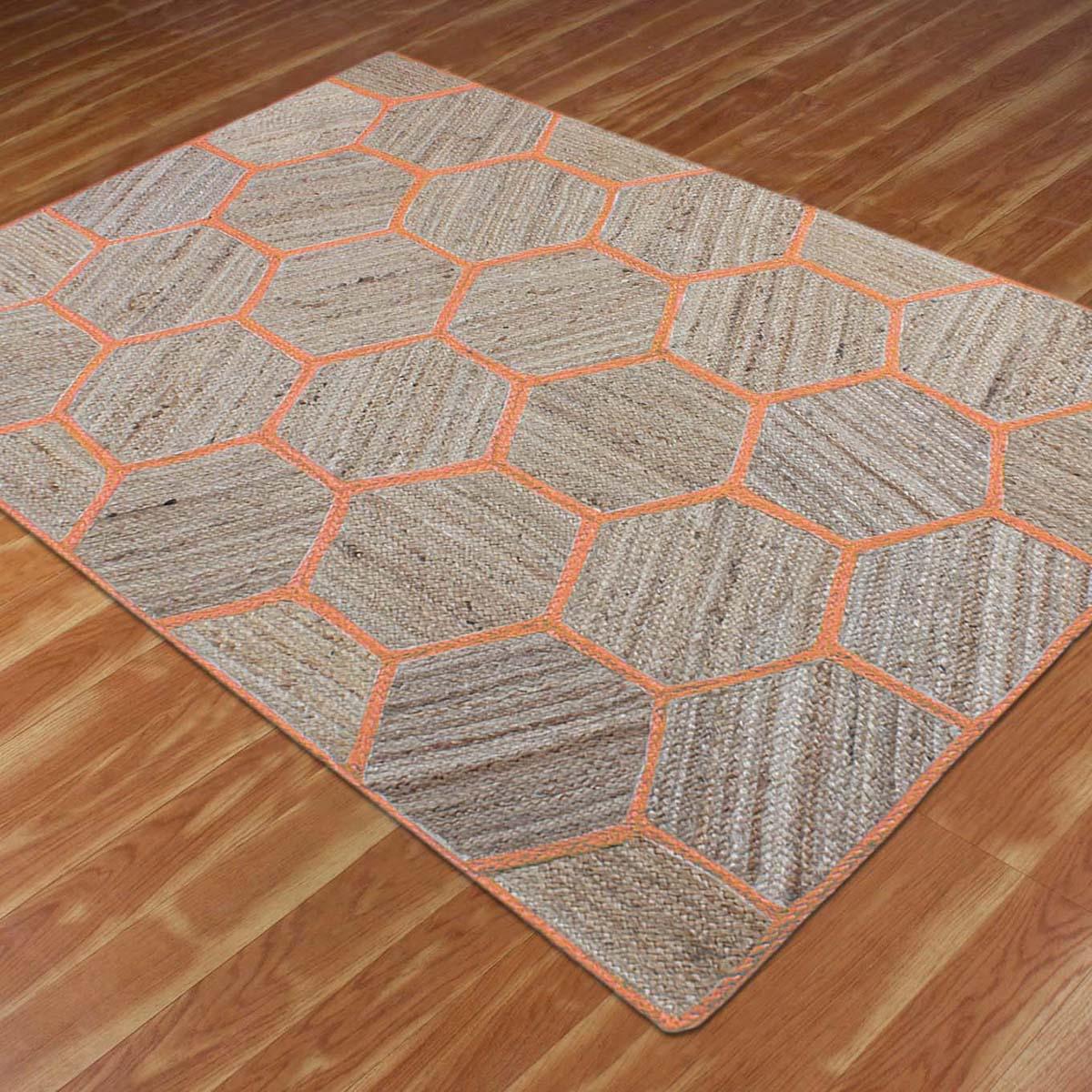 Hand Braided Orange Beige Living Area Floorcarpet Decor Jute Rug - Indian Rug Store