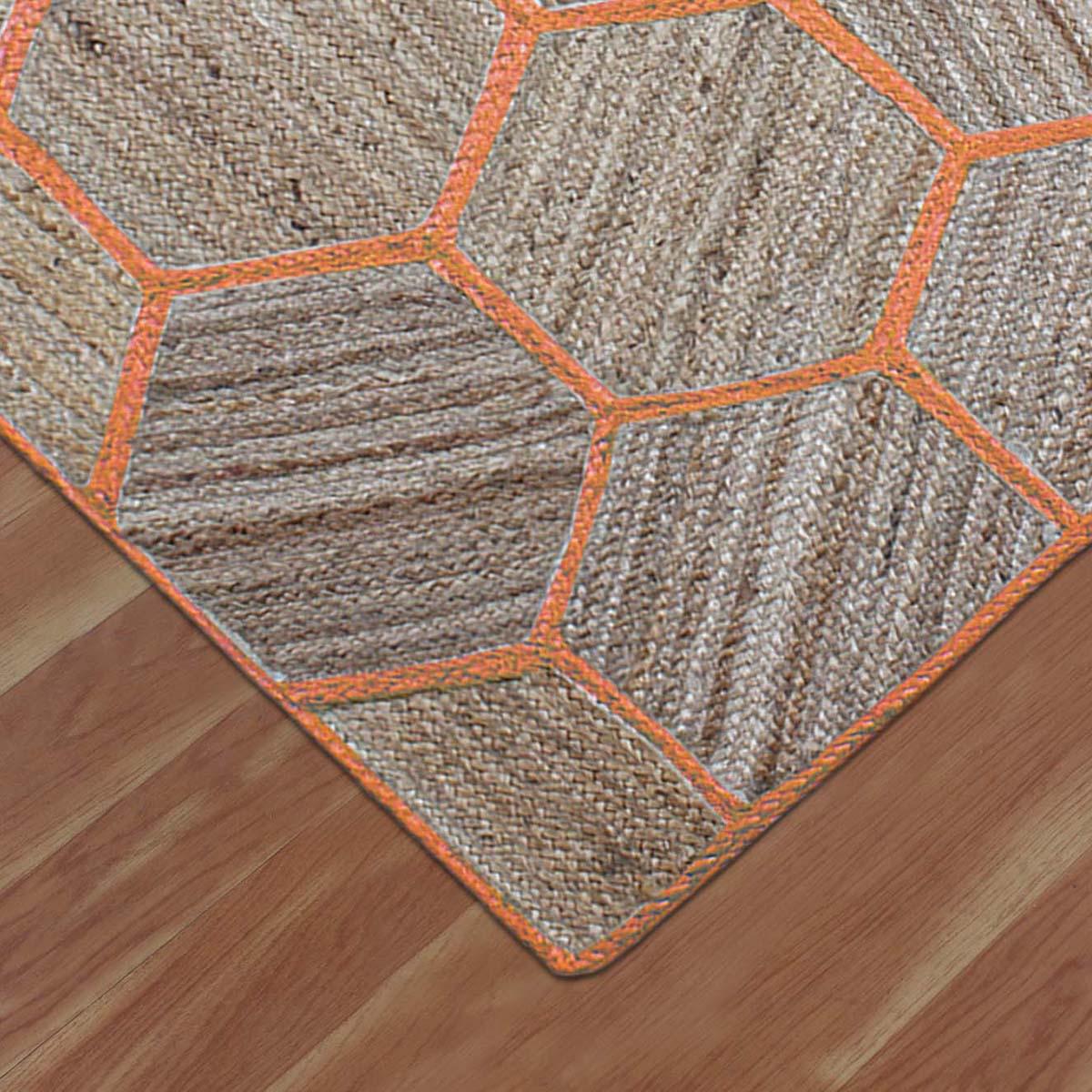 Hand Braided Orange Beige Living Area Floorcarpet Decor Jute Rug - Indian Rug Store