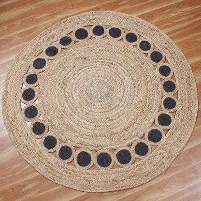 Hand Braided Beige Black Geometric Farm House Decor Jute Rug - Indian Rug Store