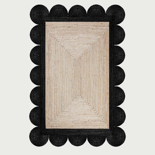 Geometric Beige Black Hand Braided Out House Decor Jute Rug - Indian Rug Store