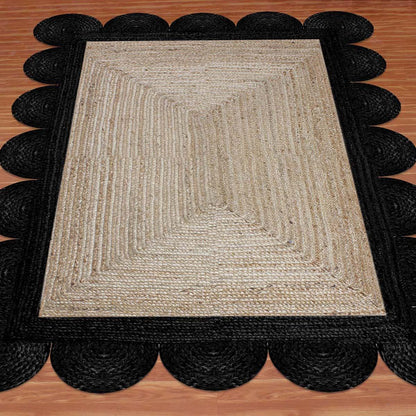 Geometric Beige Black Hand Braided Out House Decor Jute Rug - Indian Rug Store