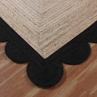 Geometric Beige Black Hand Braided Out House Decor Jute Rug - Indian Rug Store