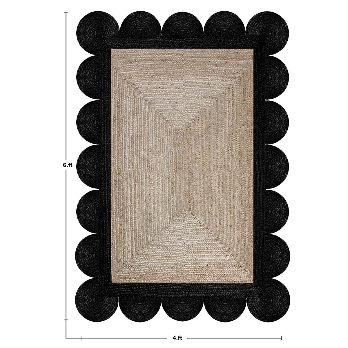 Geometric Beige Black Hand Braided Out House Decor Jute Rug - Indian Rug Store