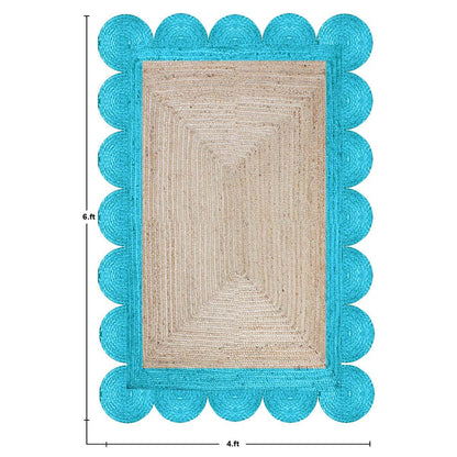 Hand Braided Beautiful Beige Base Turquoise Interior Decor Jute Rug - Indian Rug Store