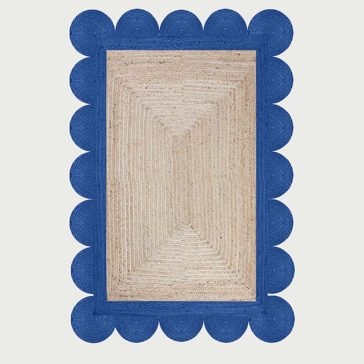 Beige Base Blue Hand Braided Living Room Decor Jute Rug - Indian Rug Store