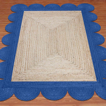 Beige Base Blue Hand Braided Living Room Decor Jute Rug - Indian Rug Store