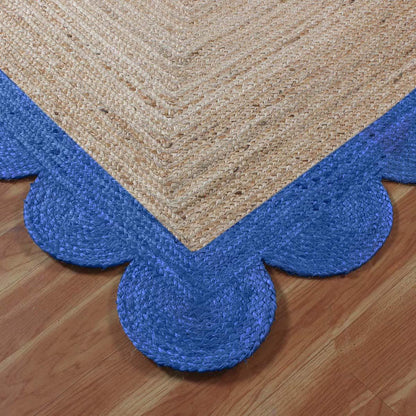 Beige Base Blue Hand Braided Living Room Decor Jute Rug - Indian Rug Store