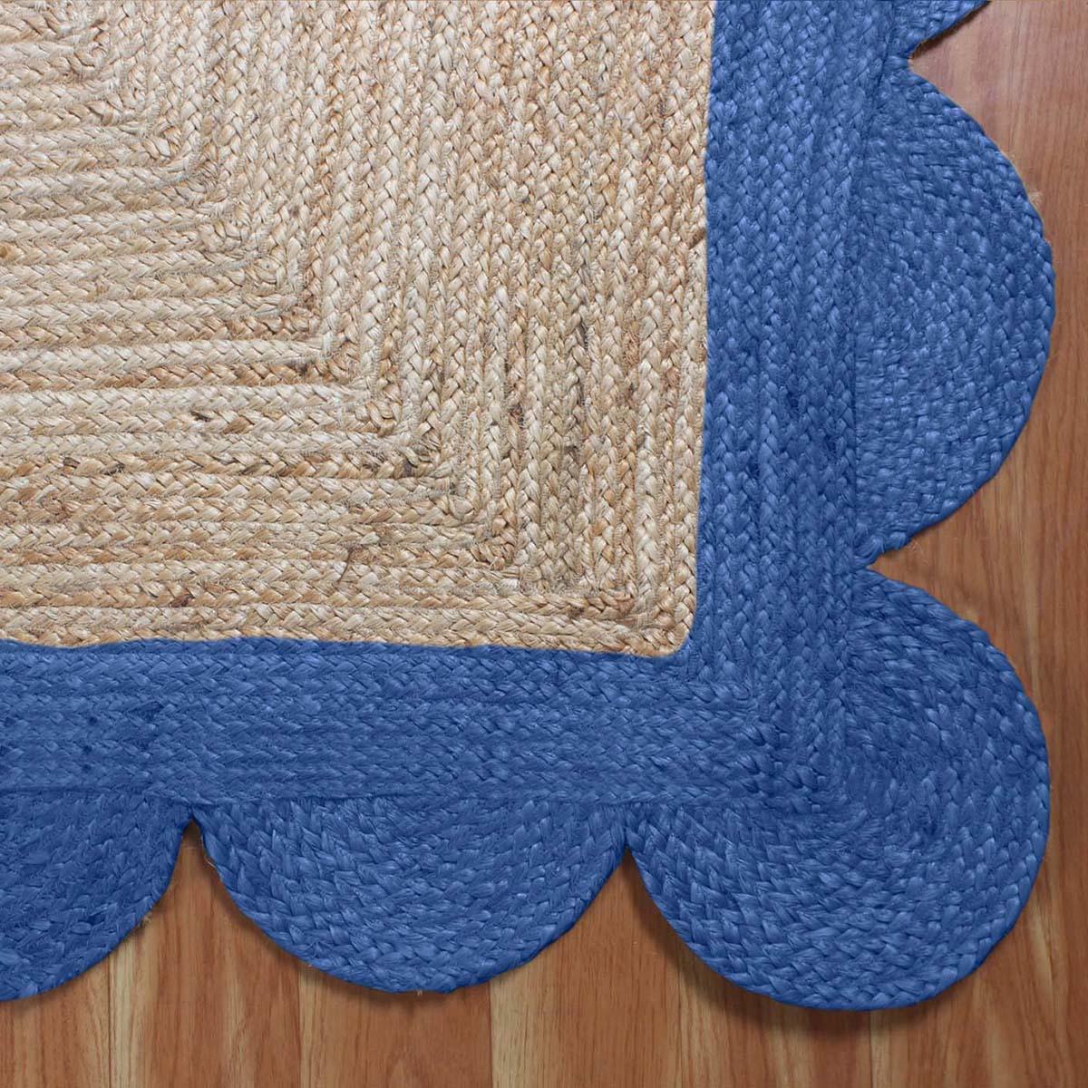 Beige Base Blue Hand Braided Living Room Decor Jute Rug - Indian Rug Store