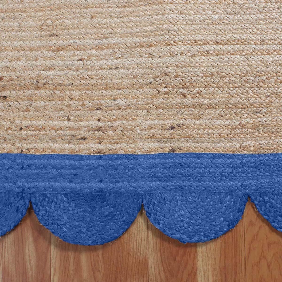 Beige Base Blue Hand Braided Living Room Decor Jute Rug - Indian Rug Store