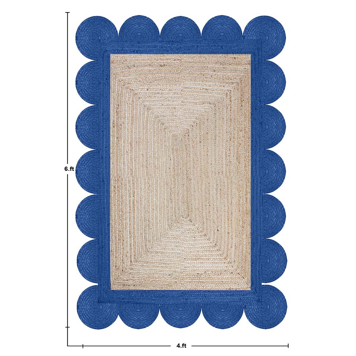 Beige Base Blue Hand Braided Living Room Decor Jute Rug - Indian Rug Store