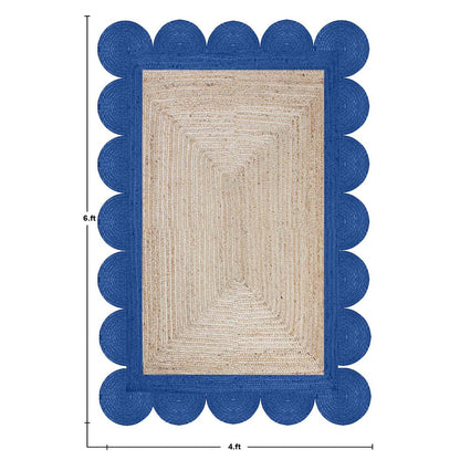 Beige Base Blue Hand Braided Living Room Decor Jute Rug - Indian Rug Store