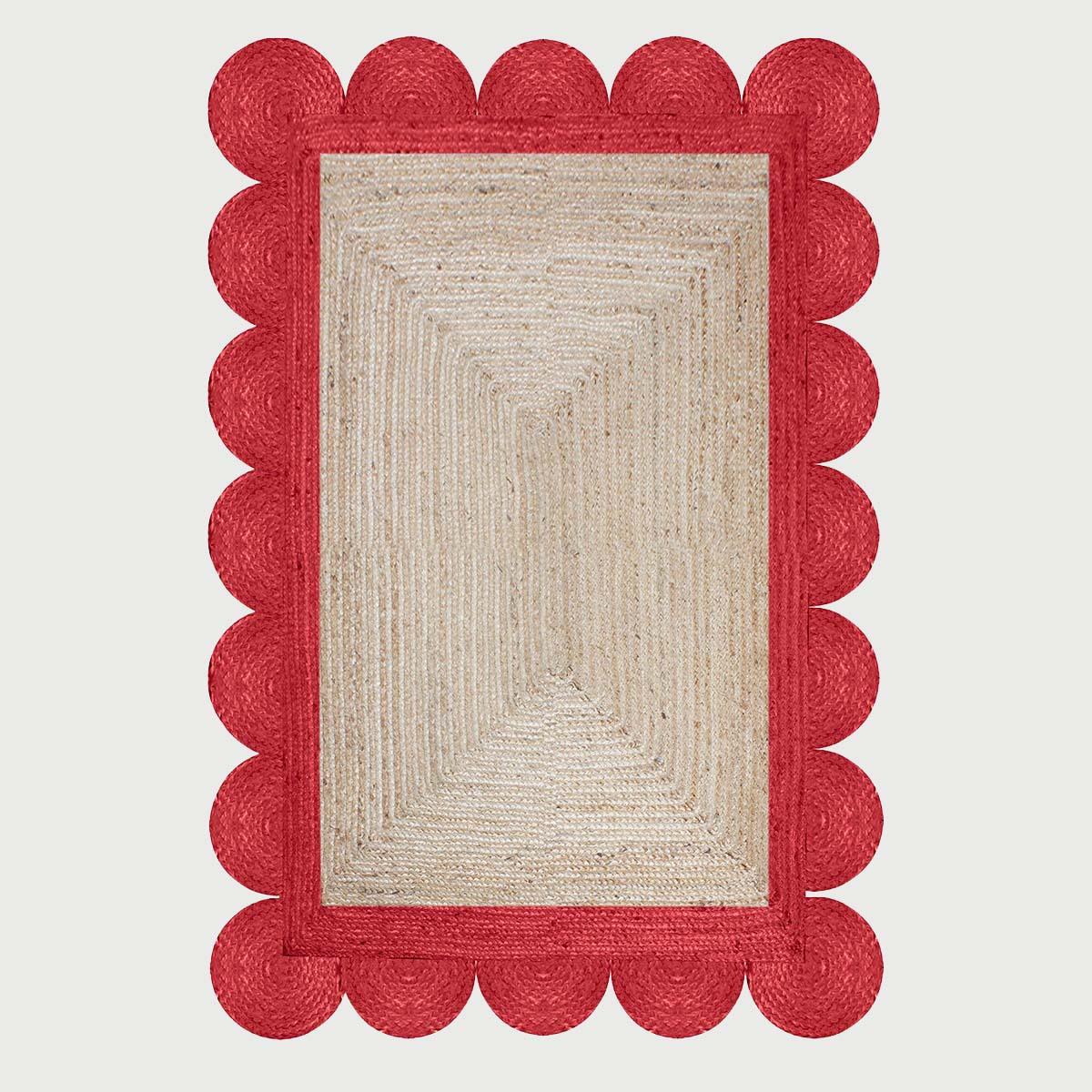 Beige Red Attractive Hand Braided Geometric Farm House Decor Jute Rug - Indian Rug Store