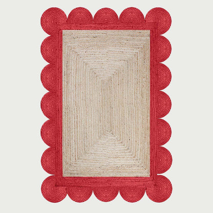 Beige Red Attractive Hand Braided Geometric Farm House Decor Jute Rug - Indian Rug Store