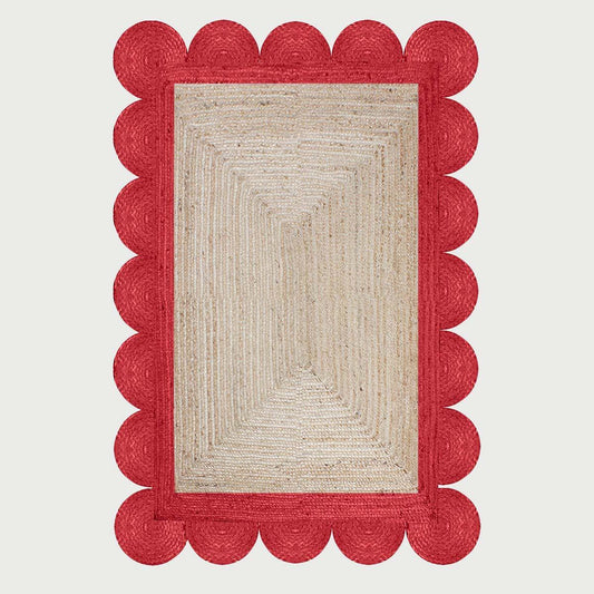 Beige Red Attractive Hand Braided Geometric Farm House Decor Jute Rug - Indian Rug Store