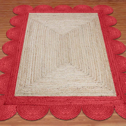 Beige Red Attractive Hand Braided Geometric Farm House Decor Jute Rug - Indian Rug Store