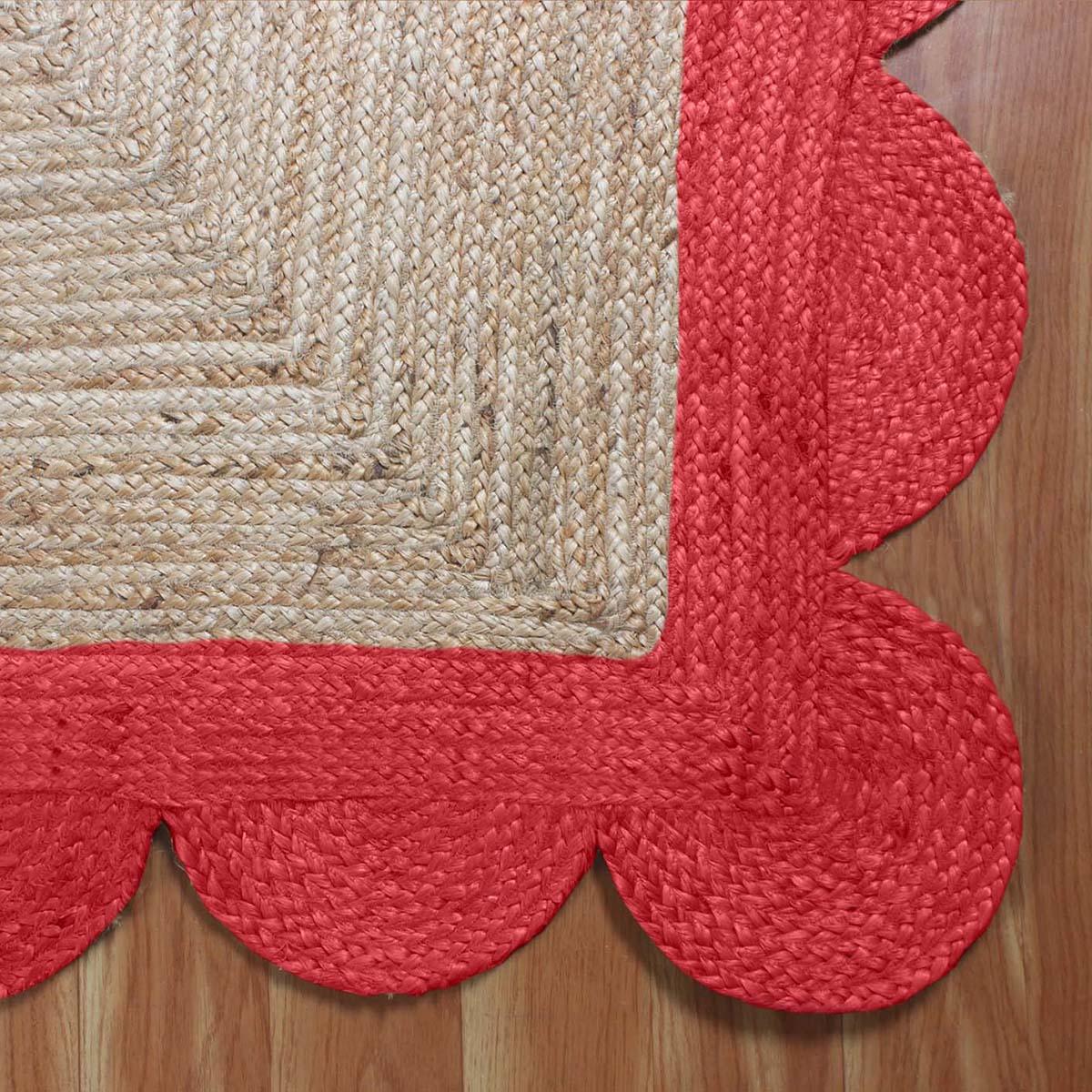 Beige Red Attractive Hand Braided Geometric Farm House Decor Jute Rug - Indian Rug Store