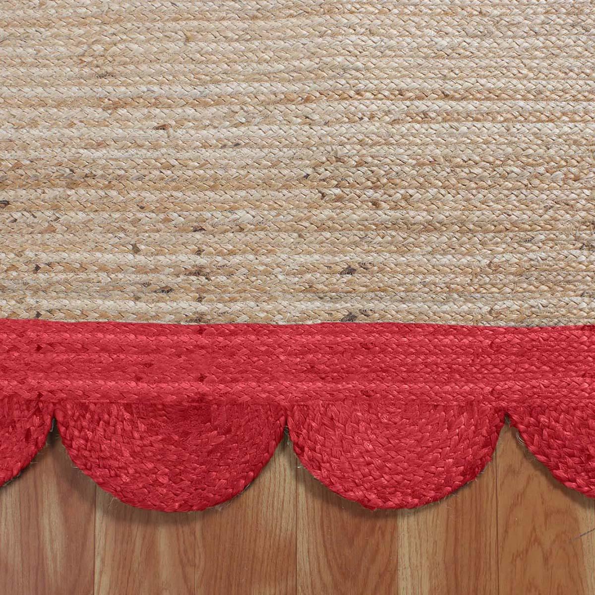 Beige Red Attractive Hand Braided Geometric Farm House Decor Jute Rug - Indian Rug Store