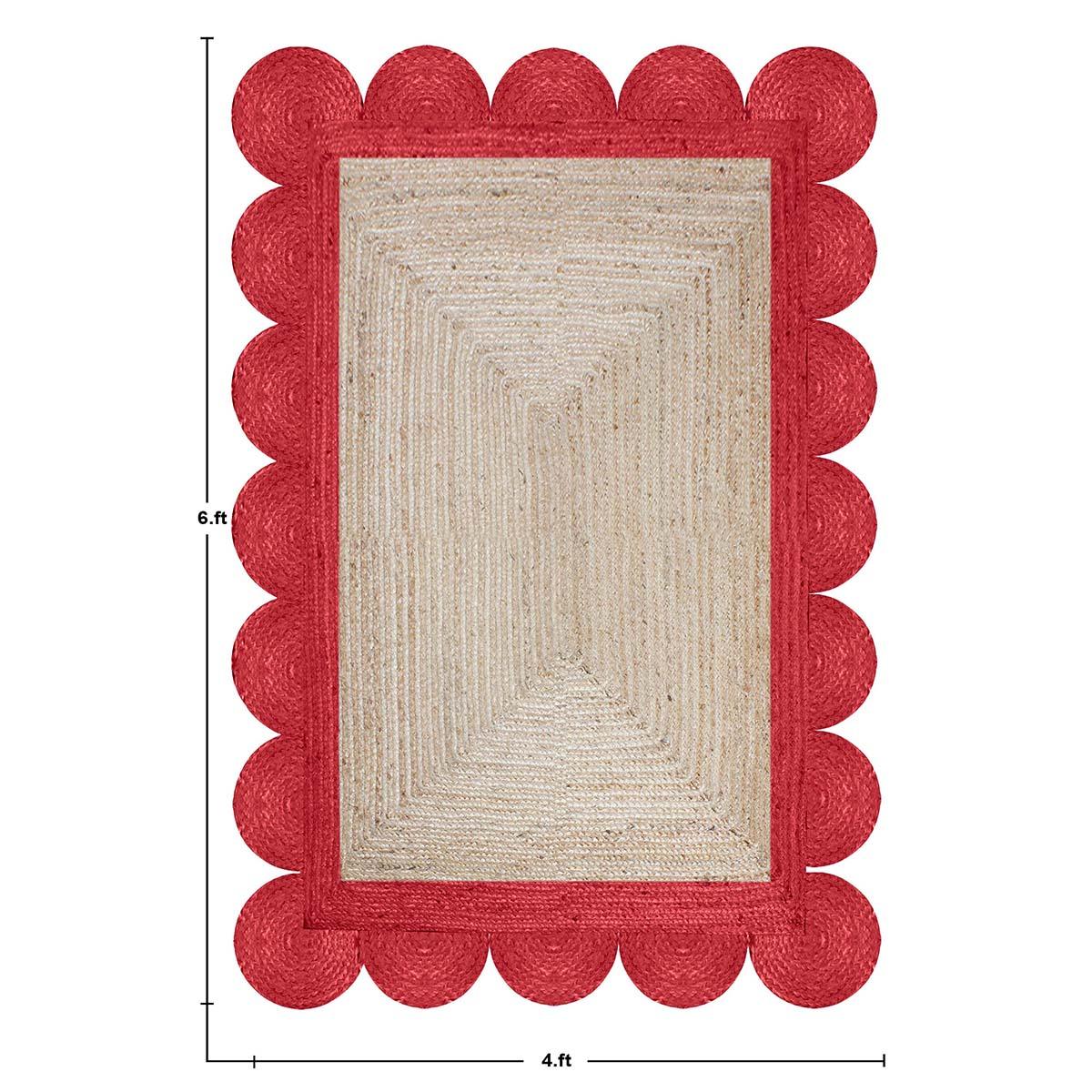 Beige Red Attractive Hand Braided Geometric Farm House Decor Jute Rug - Indian Rug Store