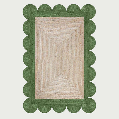 Geometric Beige Green Hand Braided Bedroom Decor Jute Rug - Indian Rug Store