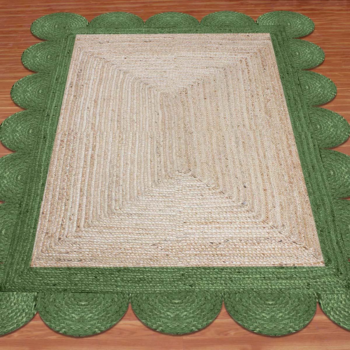 Geometric Beige Green Hand Braided Bedroom Decor Jute Rug - Indian Rug Store