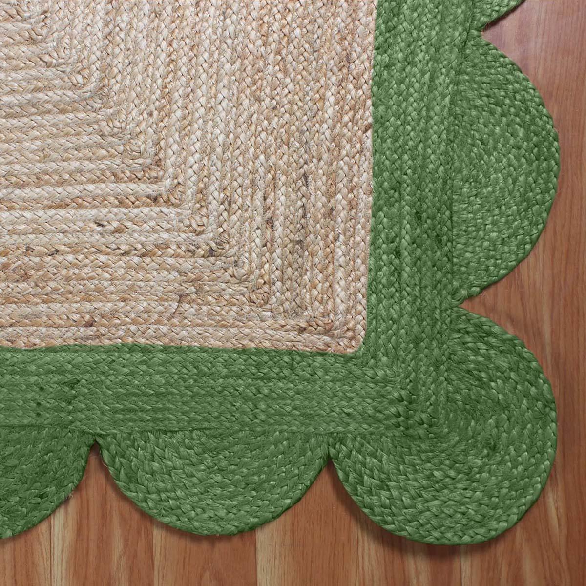 Geometric Beige Green Hand Braided Bedroom Decor Jute Rug - Indian Rug Store