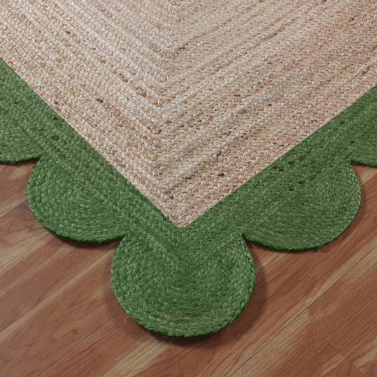 Geometric Beige Green Hand Braided Bedroom Decor Jute Rug - Indian Rug Store