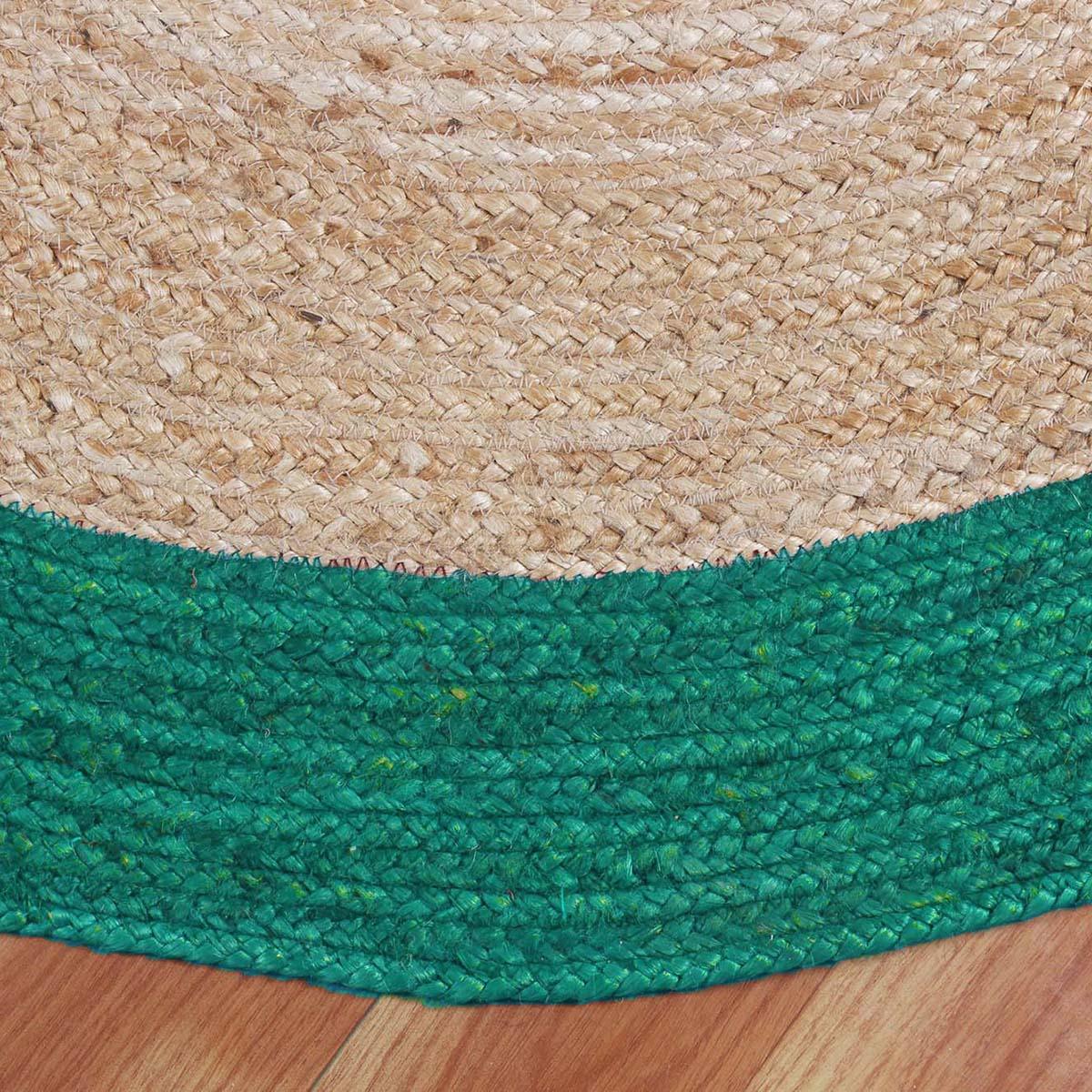 Hand Braded Beige Teal Green Farmhouse Round Jute Rug - Indian Rug Store