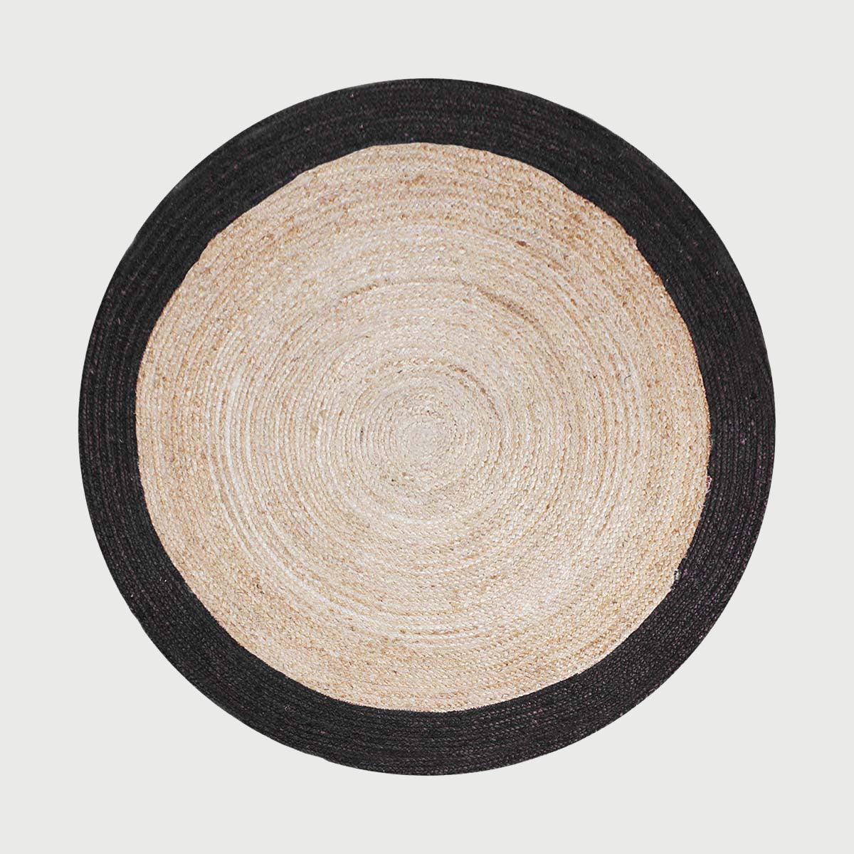 Round Beige Black Hand Braided Dining Room Jute Rug - Indian Rug Store