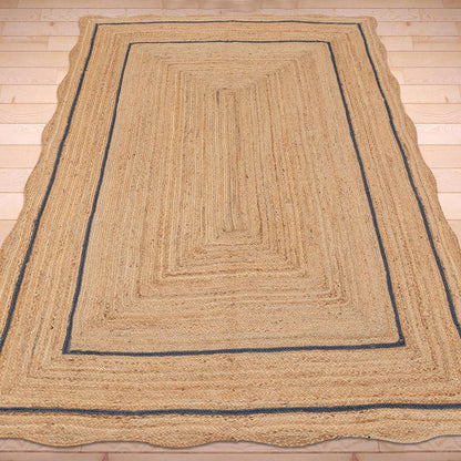 Hand Braided Beige Navyblue Geometric Outdoor Jute Rugs