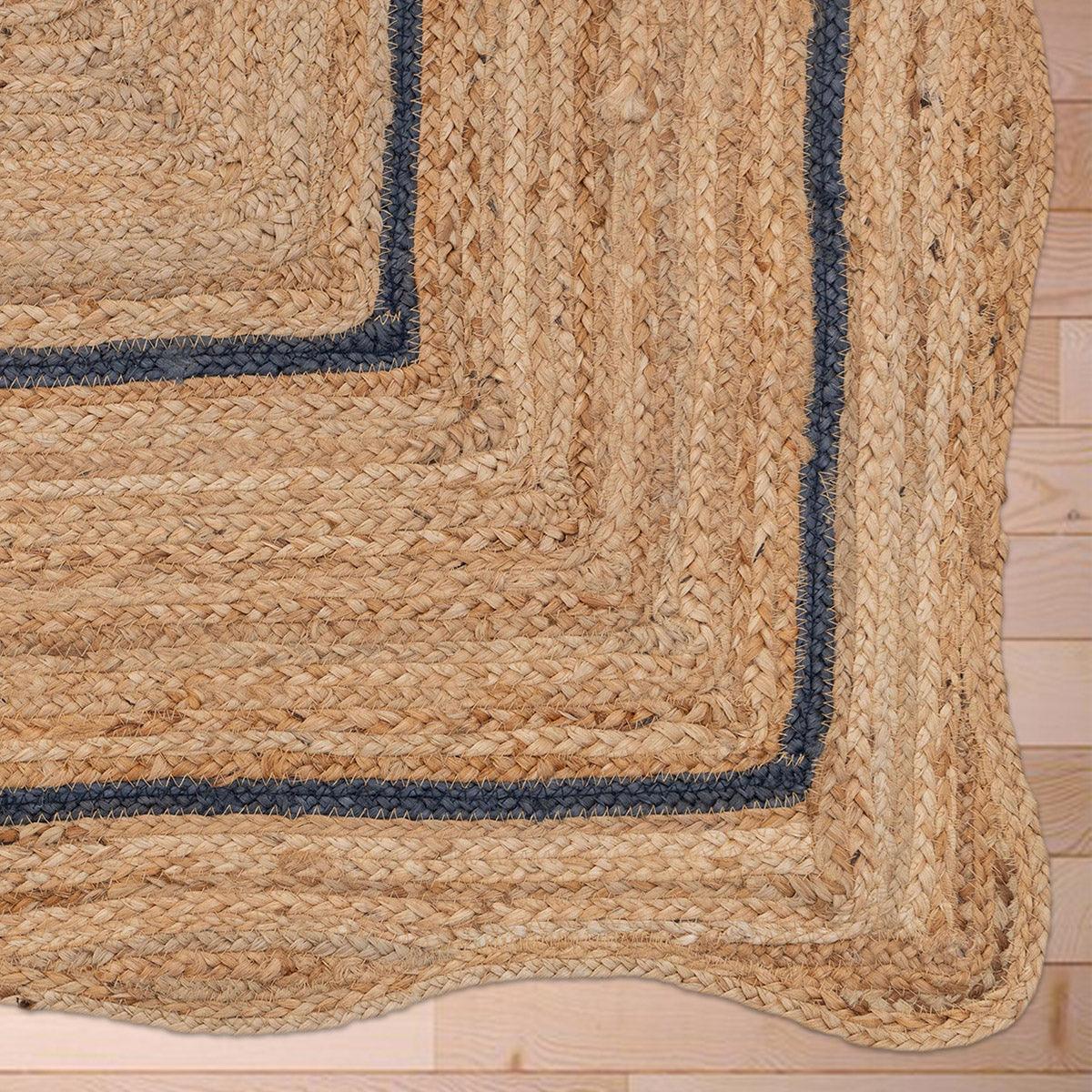 Hand Braided Beige Navyblue Geometric Outdoor Jute Rugs