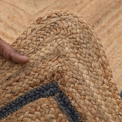 Hand Braided Beige Navyblue Geometric Outdoor Jute Rugs