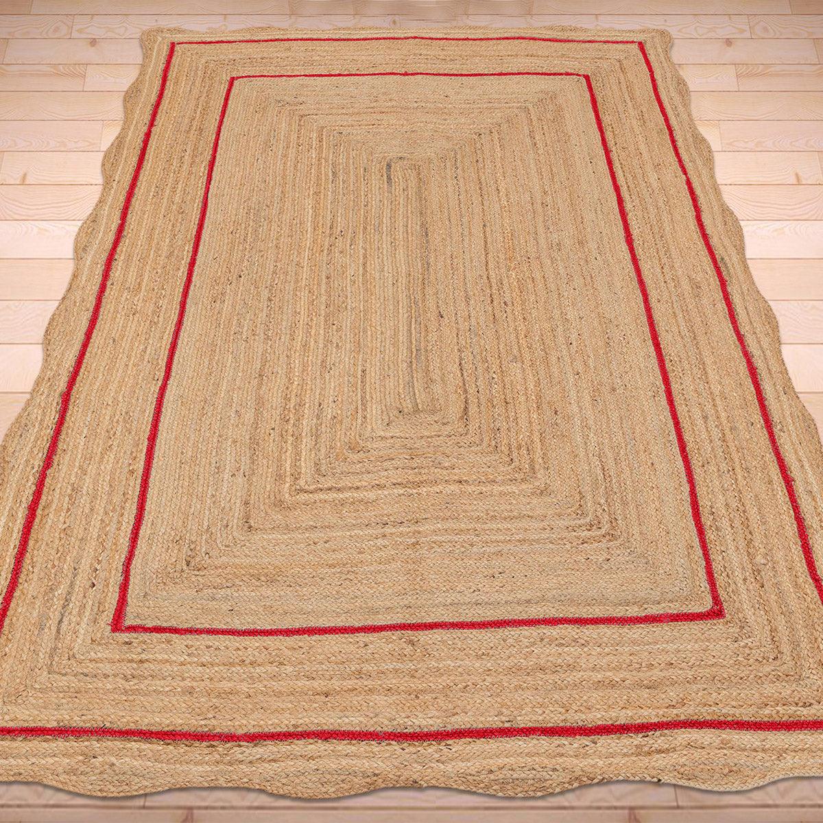 Hand Braided Beige Green Geometric Outdoor Jute Rugs