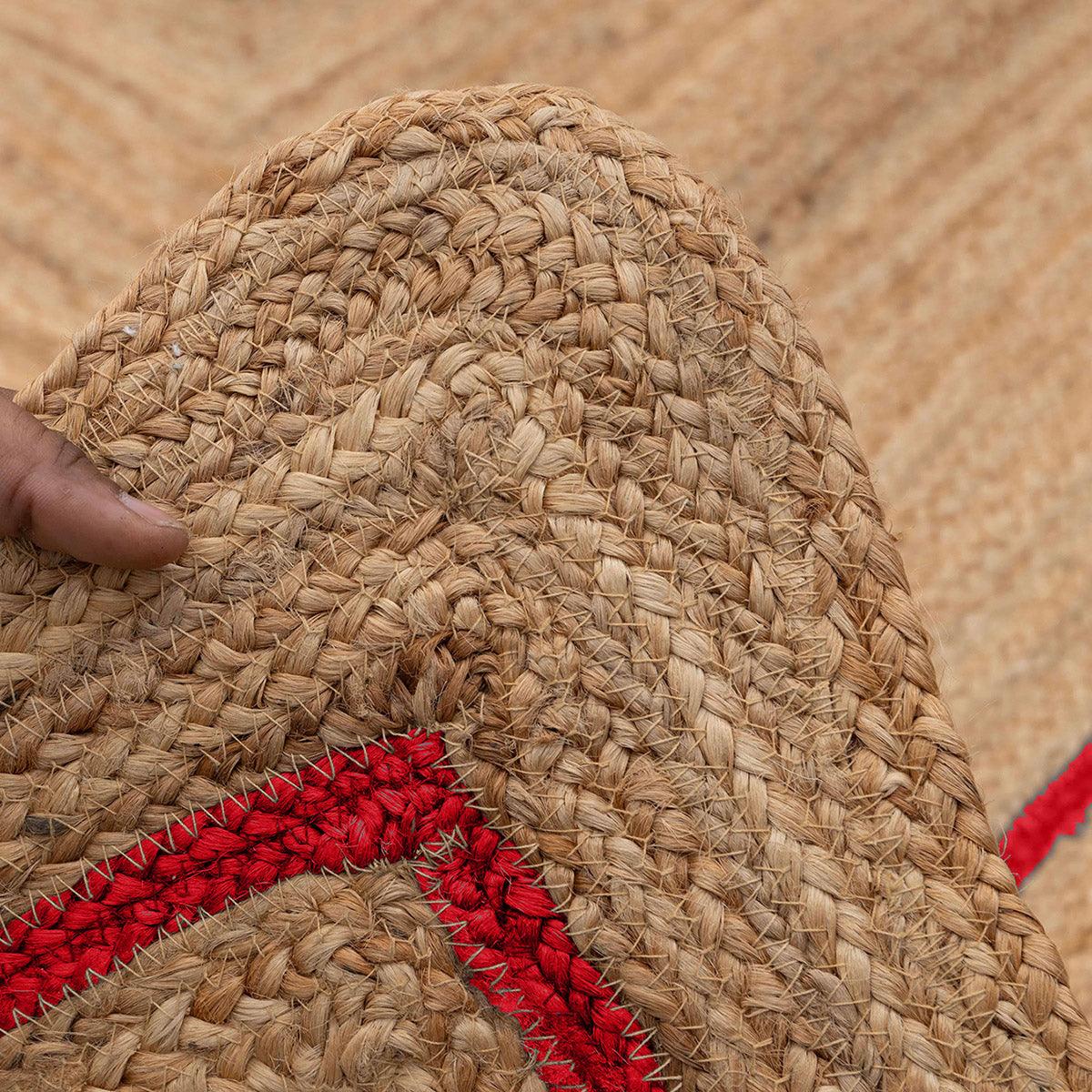 Hand Braided Beige Green Geometric Outdoor Jute Rugs