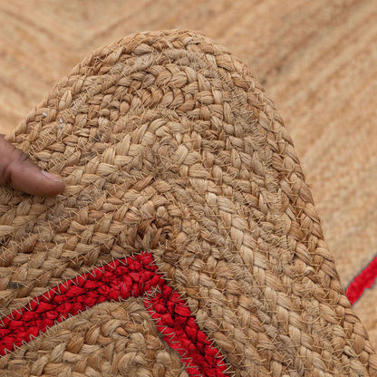 Hand Braided Beige Green Geometric Outdoor Jute Rugs