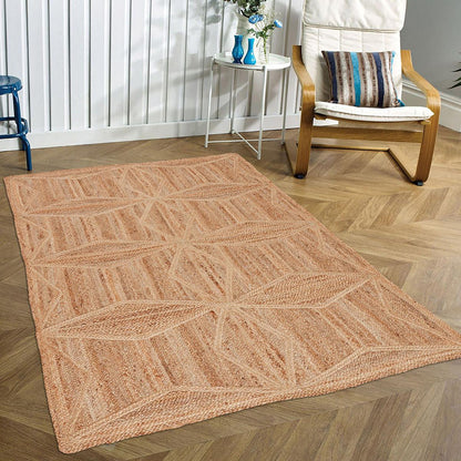 Hand Braided Beige Geometric Outdoor Farmhouse Jute Rugs